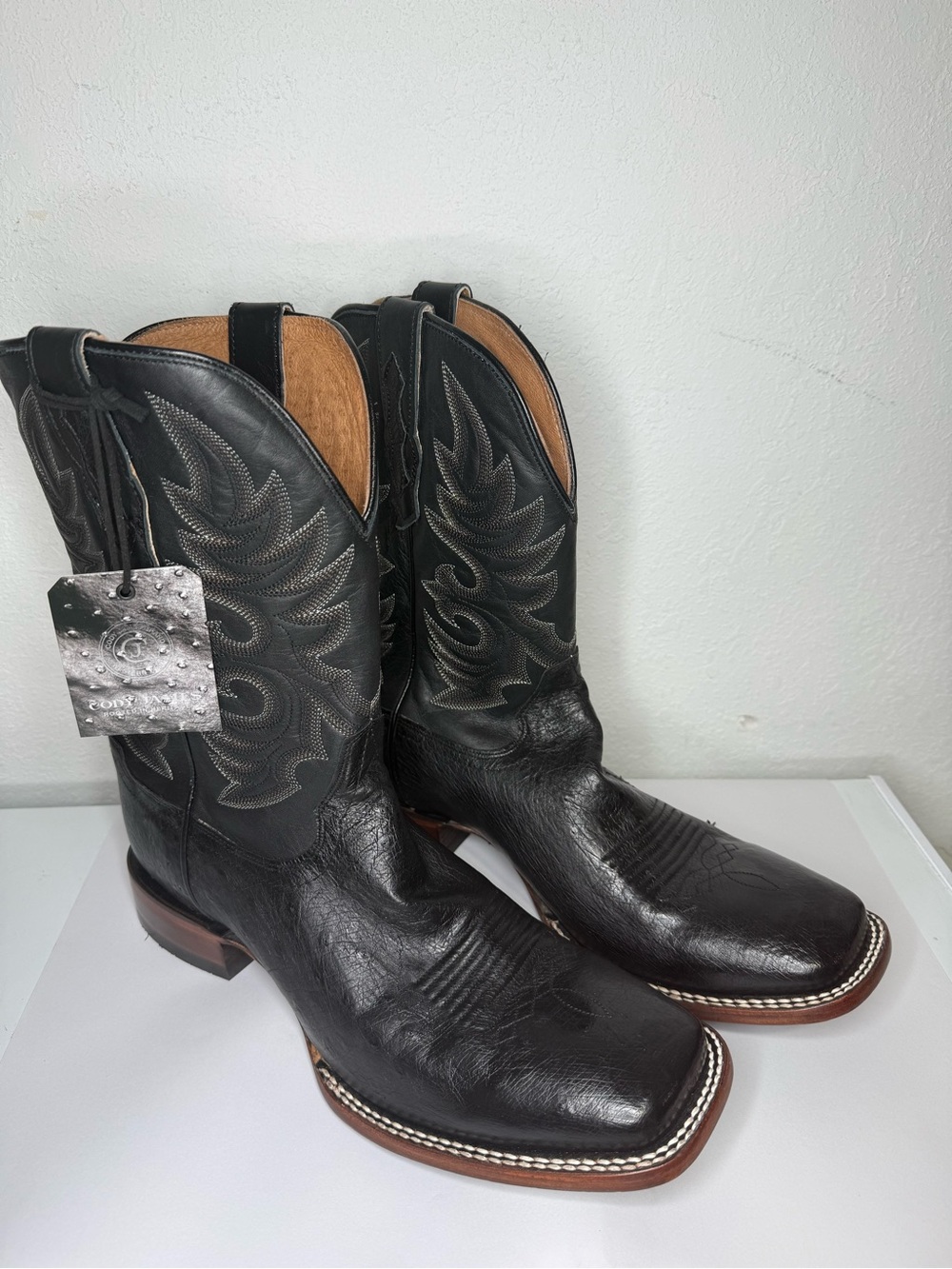 Dan Post Black Leather Men's Western Cowboy Boots with Brown Outsole